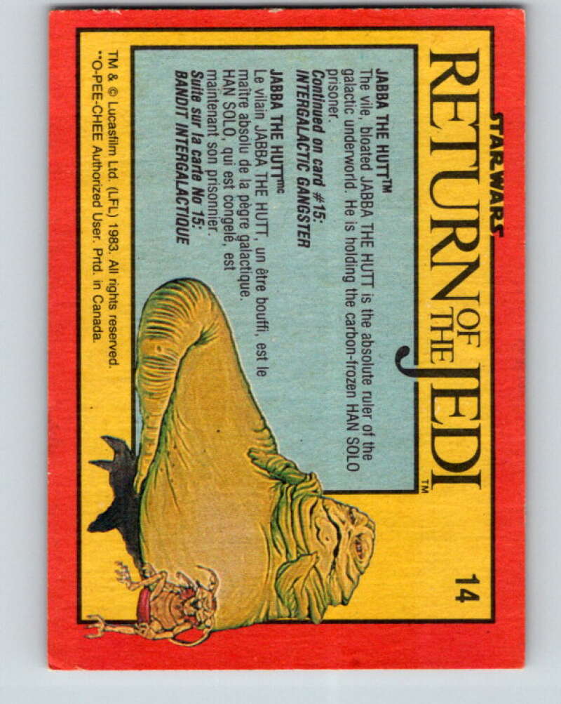 1983 OPC Star Wars Return Of The Jedi #14 Jabba the Hutt V42219