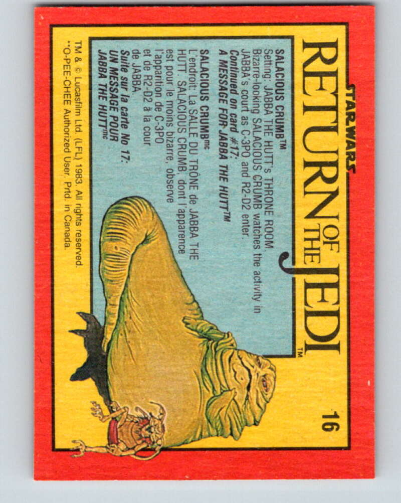 1983 OPC Star Wars Return Of The Jedi #16 Salacious Crumb V42232
