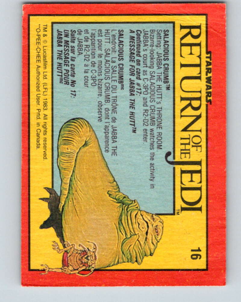 1983 OPC Star Wars Return Of The Jedi #16 Salacious Crumb V42233