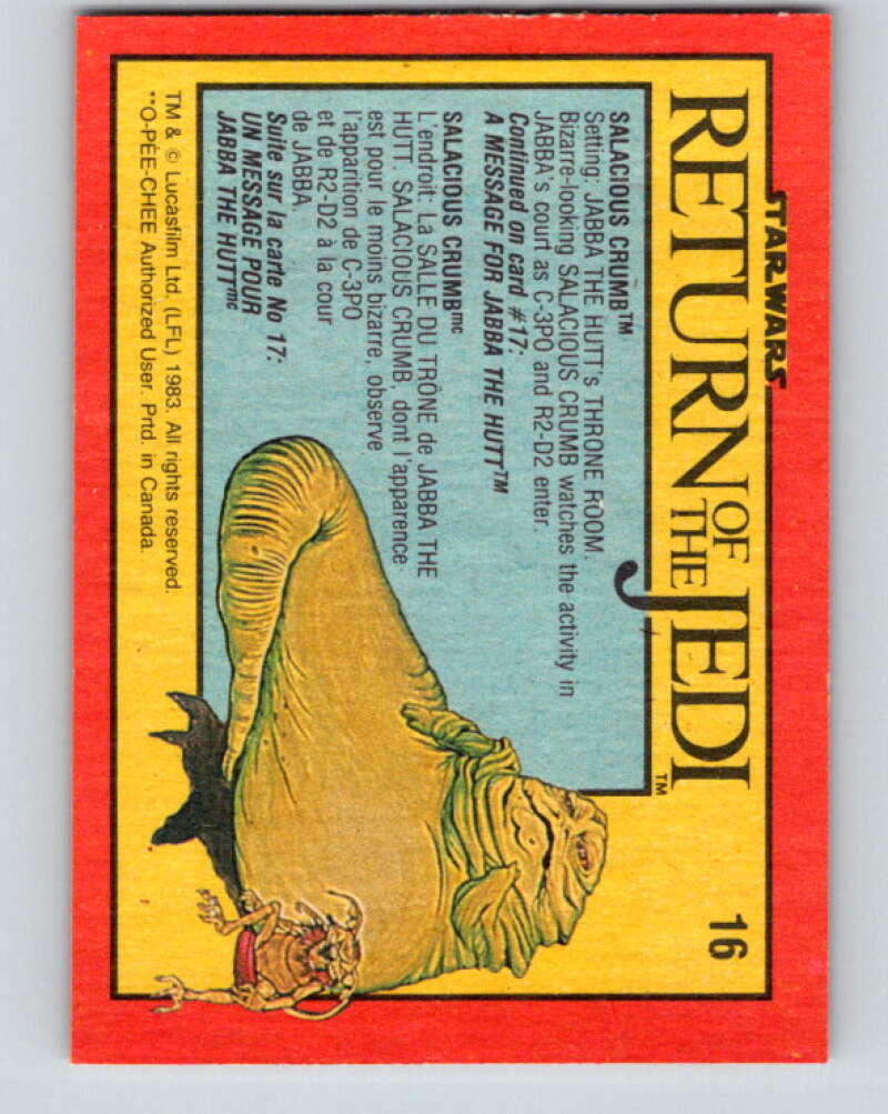 1983 OPC Star Wars Return Of The Jedi #16 Salacious Crumb V42234