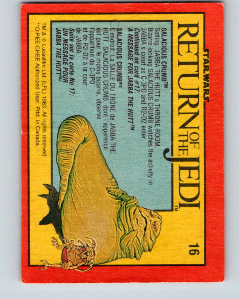 1983 OPC Star Wars Return Of The Jedi #16 Salacious Crumb V42235