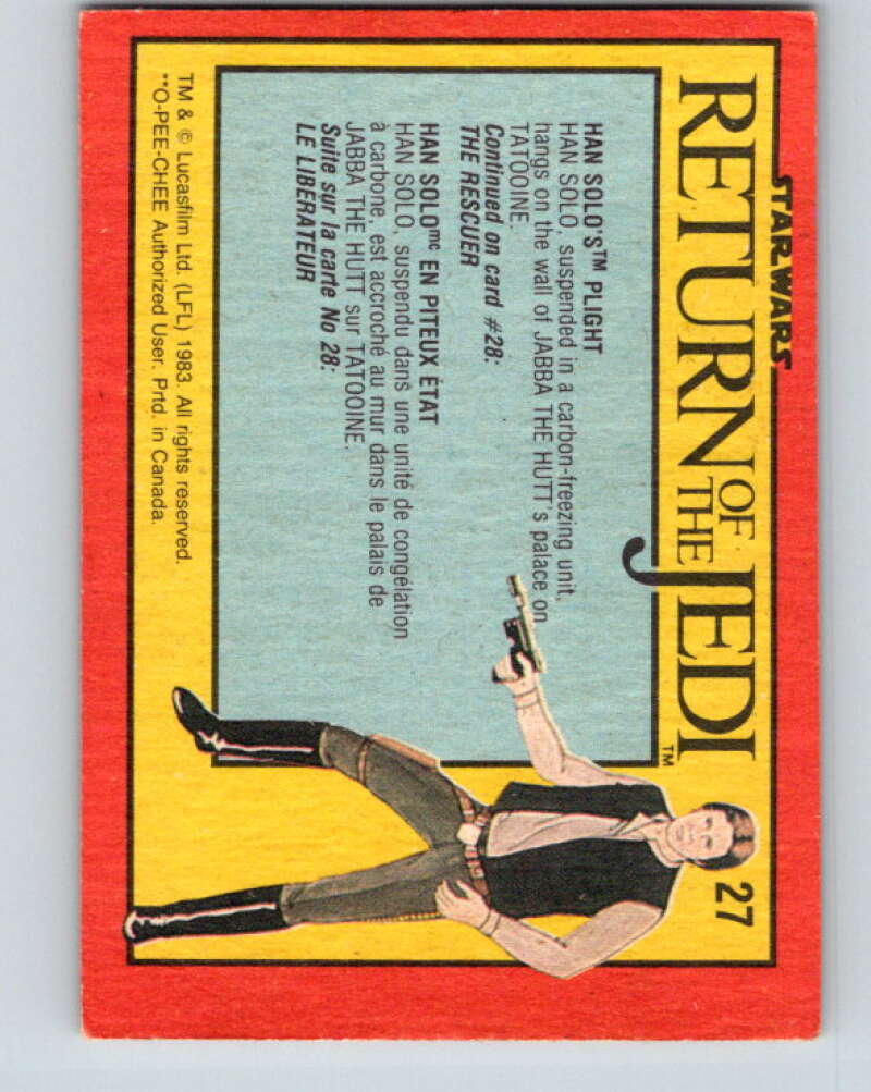 1983 OPC Star Wars Return Of The Jedi #27 Han Solo's Plight V42278