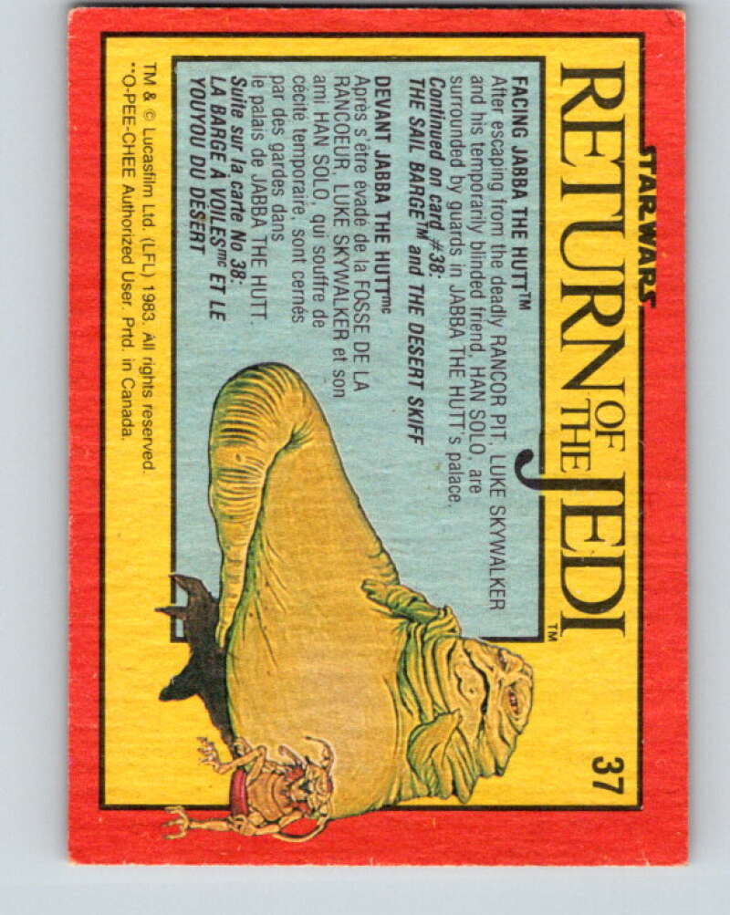 1983 OPC Star Wars Return Of The Jedi #37 Facing Jabba the Hutt V42319
