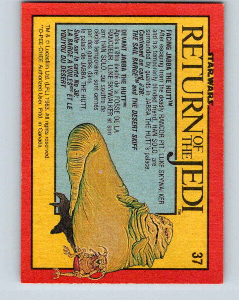 1983 OPC Star Wars Return Of The Jedi #37 Facing Jabba the Hutt V42320