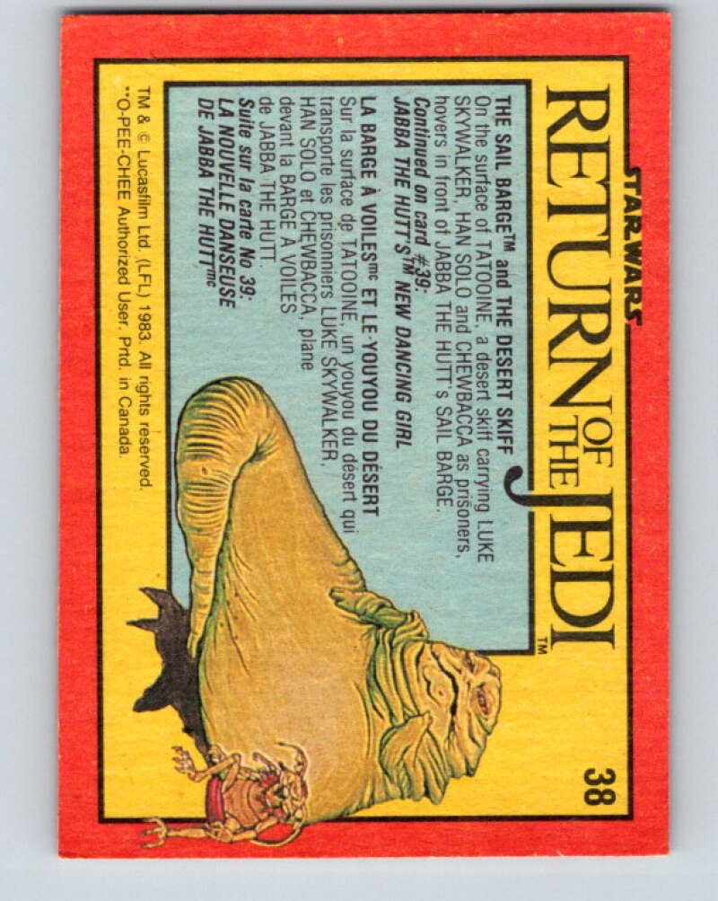 1983 OPC Star Wars Return Of The Jedi #38 The Sail Barge and the Desert Skiff V42324