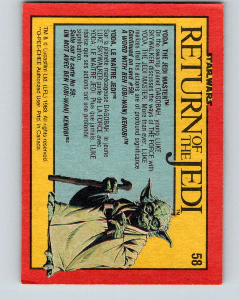 1983 OPC Star Wars Return Of The Jedi #58 Yoda/the Jedi Master V42407
