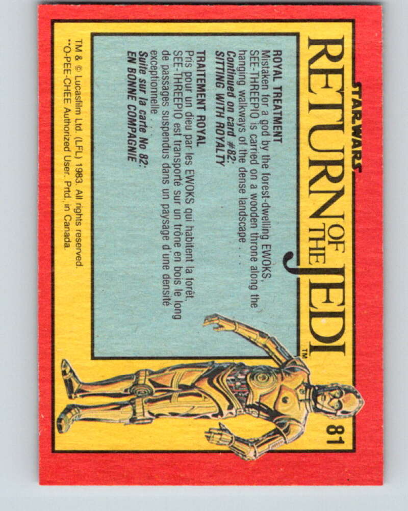 1983 OPC Star Wars Return Of The Jedi #81 Royal Treatment V42510