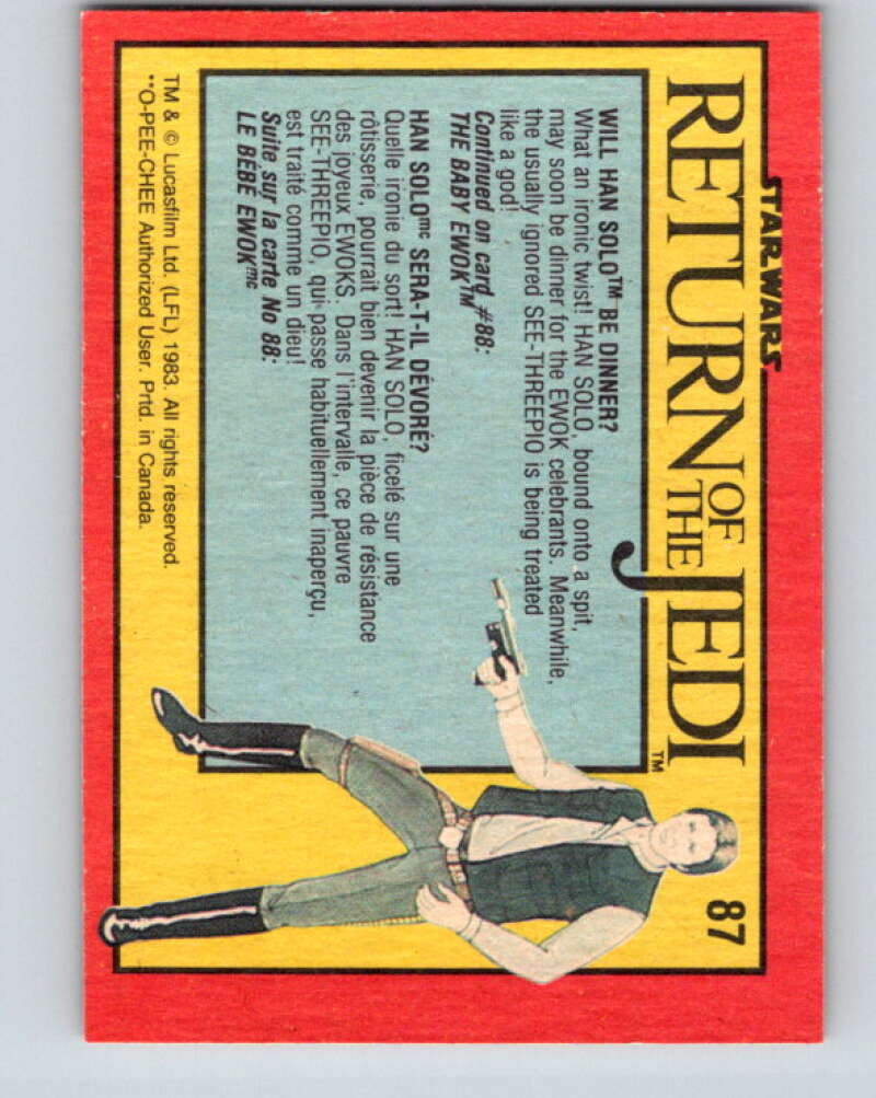 1983 OPC Star Wars Return Of The Jedi #87 Will Han Solo Be Dinner V42531