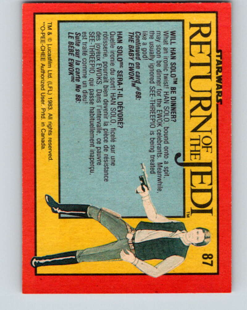 1983 OPC Star Wars Return Of The Jedi #87 Will Han Solo Be Dinner V42532