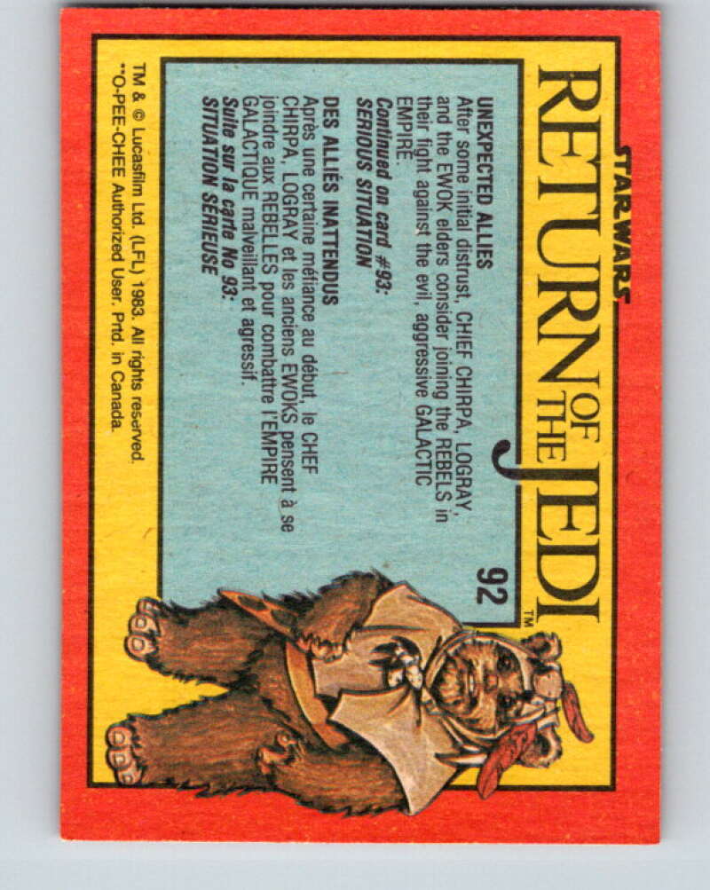 1983 OPC Star Wars Return Of The Jedi #92 Unexpected Allies V42549