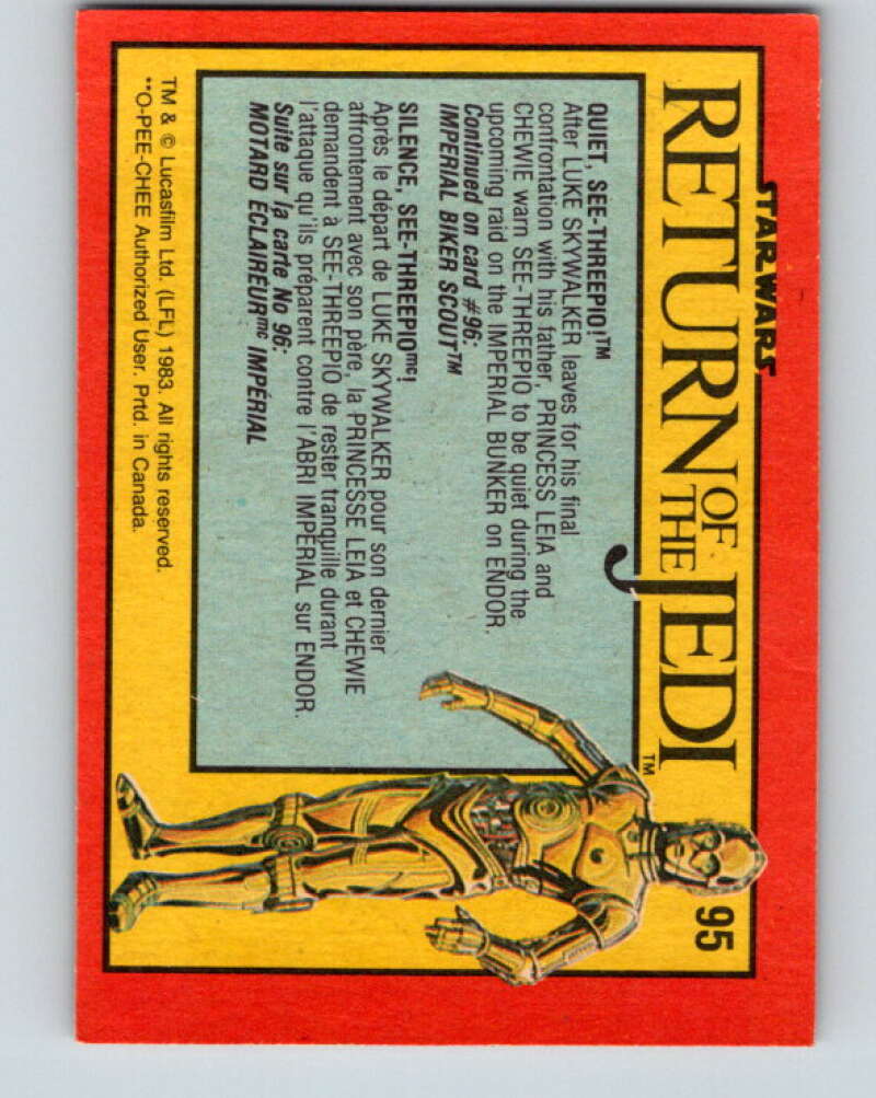 1983 OPC Star Wars Return Of The Jedi #95 Quiet/See-Threepio V42558
