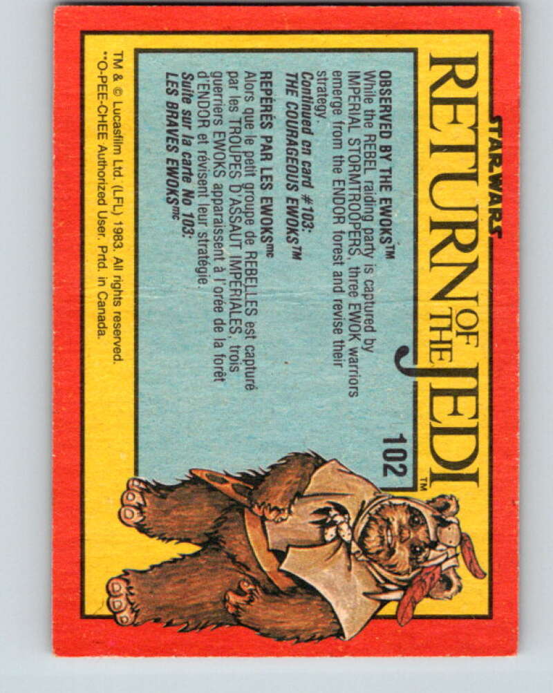 1983 OPC Star Wars Return Of The Jedi #102 Observed by the Ewoks V42596