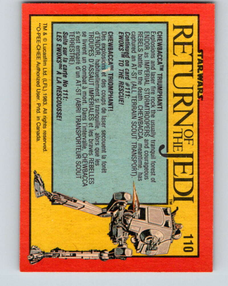 1983 OPC Star Wars Return Of The Jedi #110 Chewbacca Triumphant V42635
