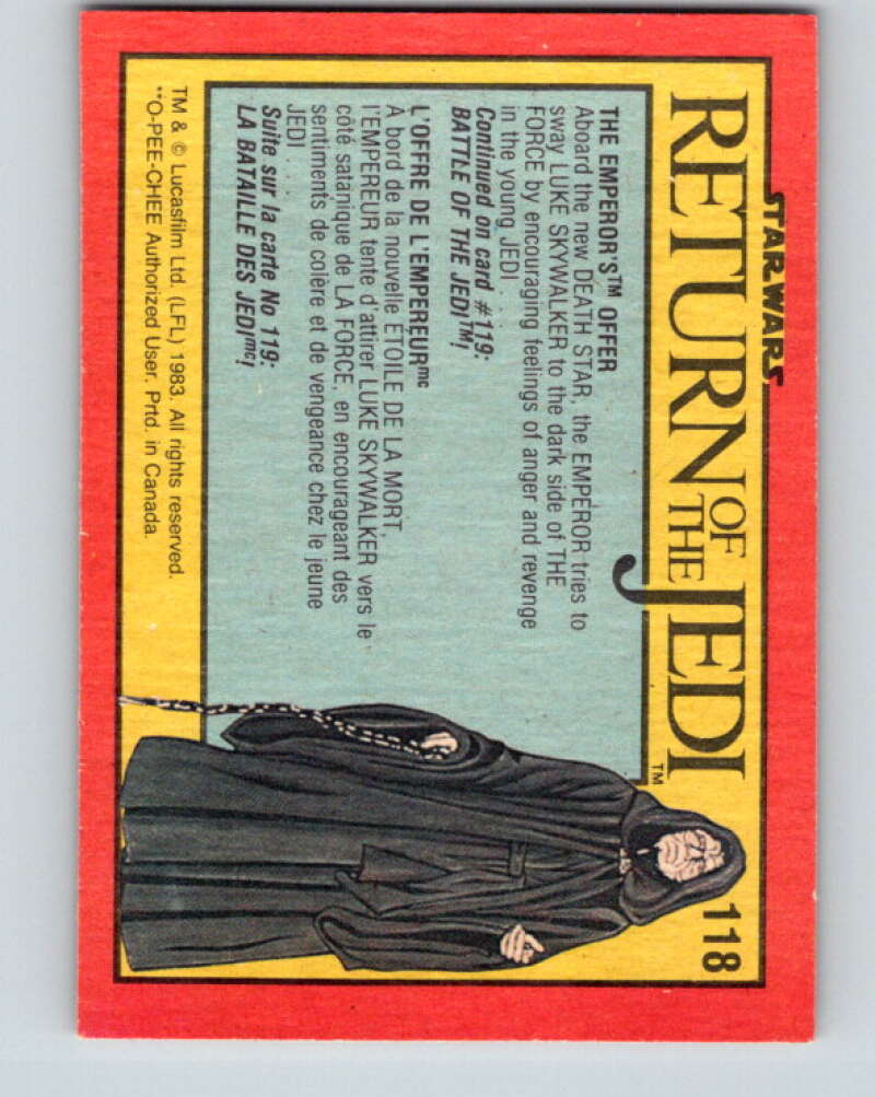 1983 OPC Star Wars Return Of The Jedi #118 The Emperor's Offer V42668