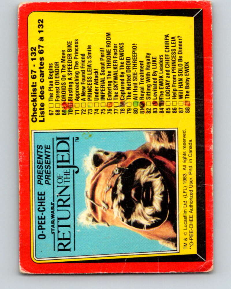 1983 OPC Star Wars Return Of The Jedi #132 Checklist 67-132 V42732