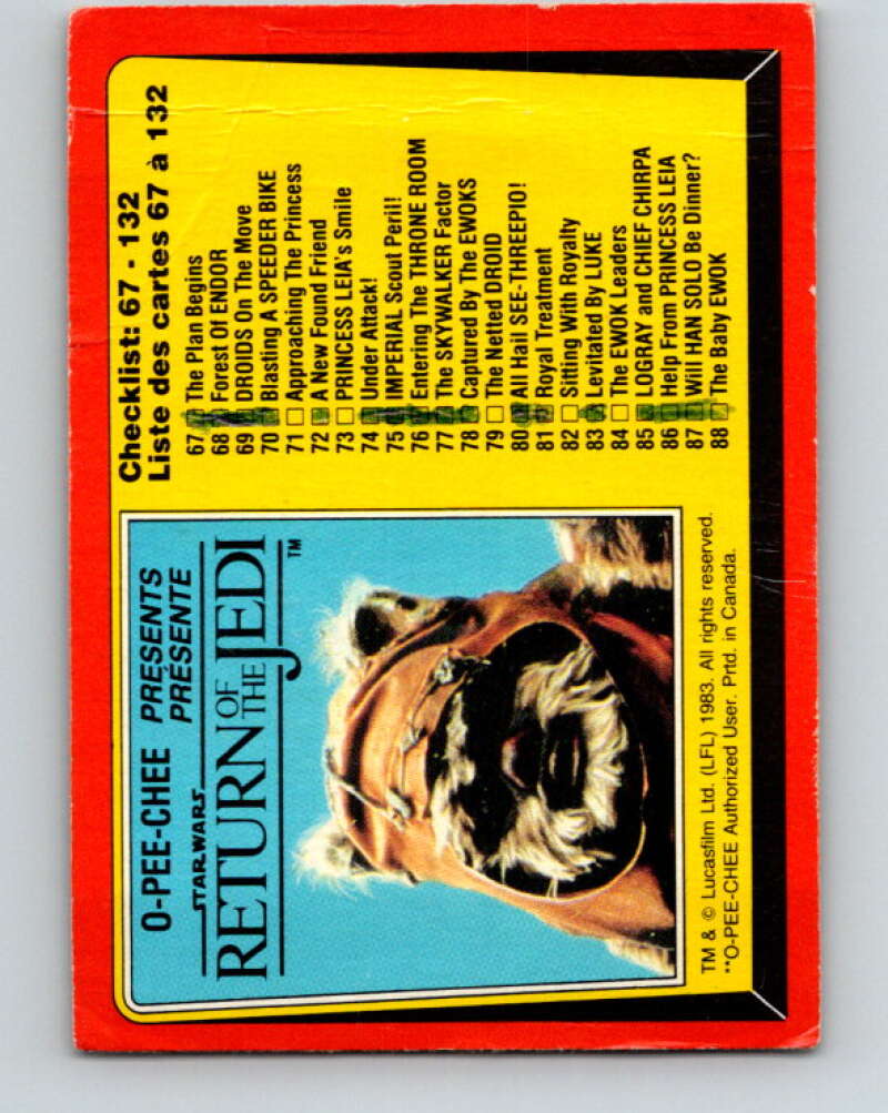 1983 OPC Star Wars Return Of The Jedi #132 Checklist 67-132 V42734