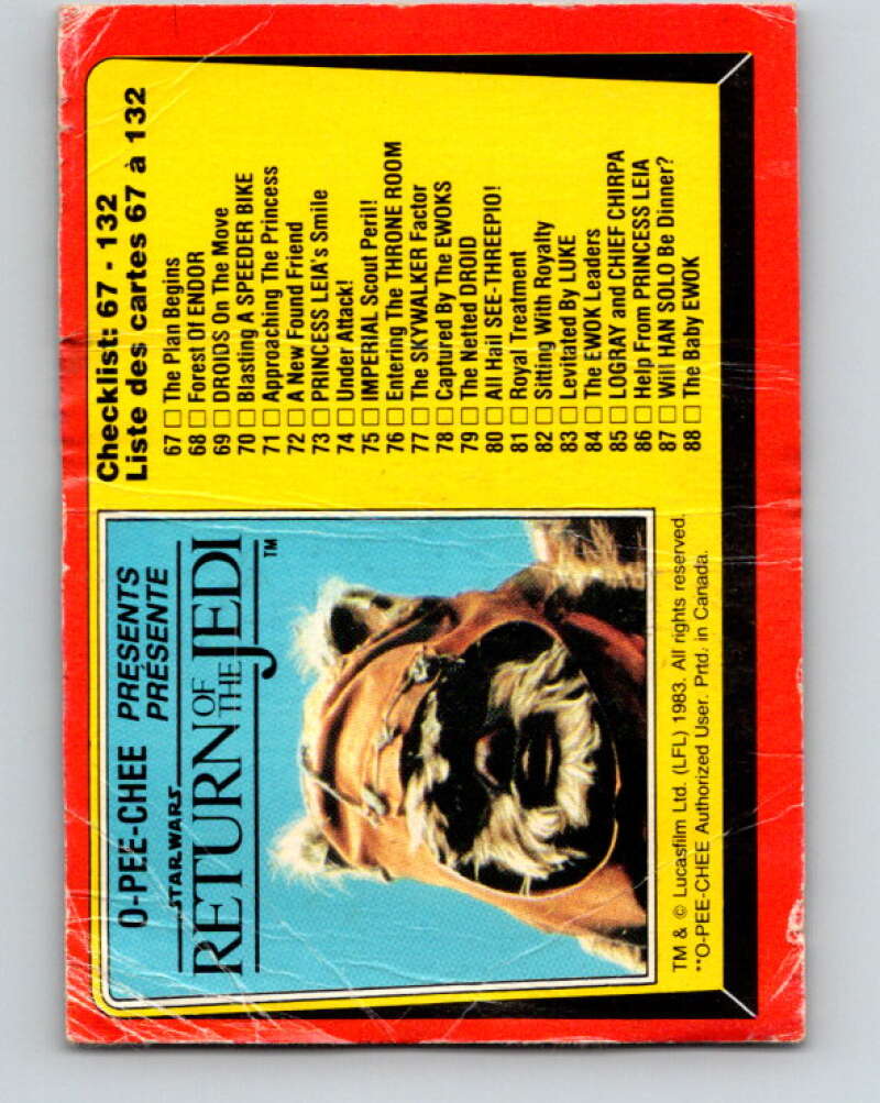 1983 OPC Star Wars Return Of The Jedi #132 Checklist 67-132 V42736