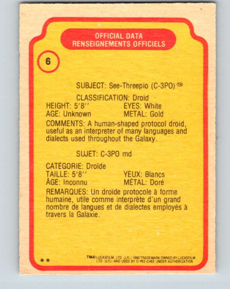 1980 OPC The Empire Strikes Back #6 See-Threepio V42757