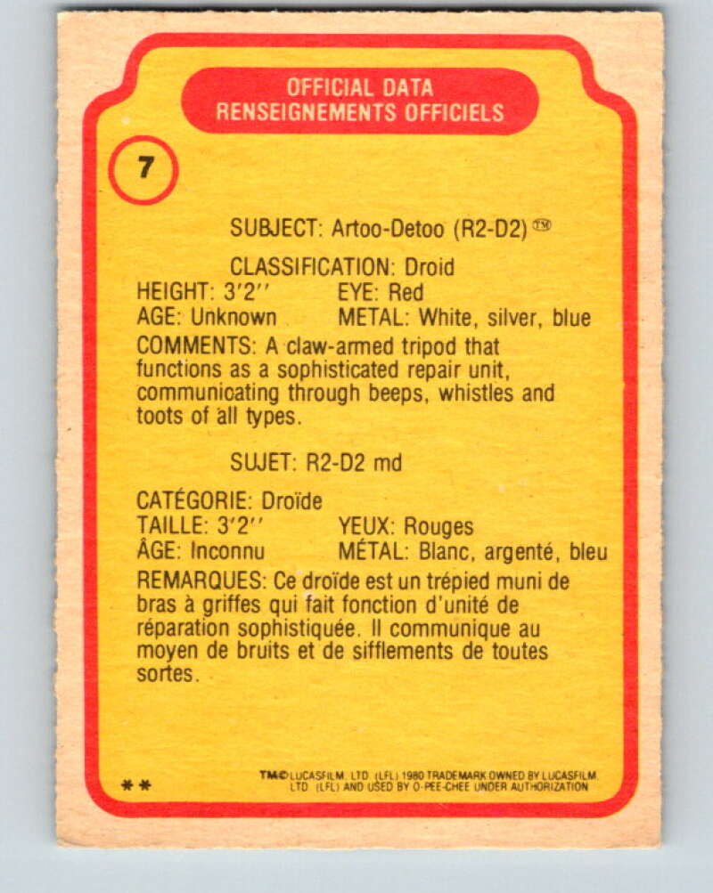 1980 OPC The Empire Strikes Back #7 Artoo-Detoo V42759