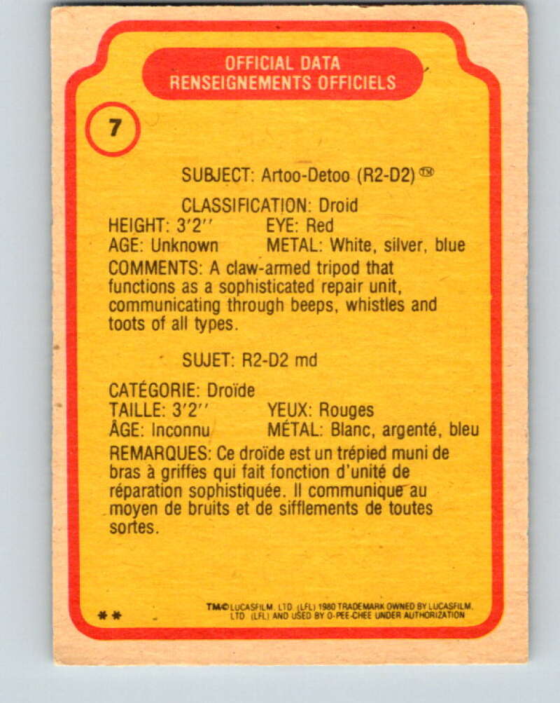 1980 OPC The Empire Strikes Back #7 Artoo-Detoo V42760