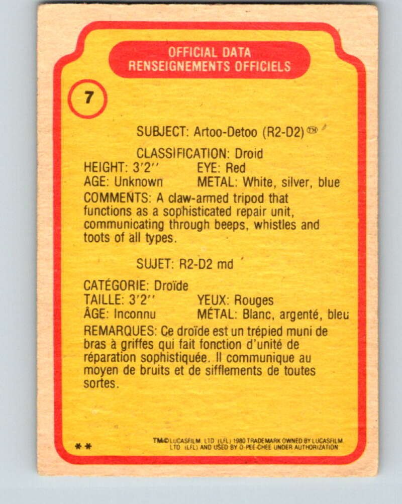 1980 OPC The Empire Strikes Back #7 Artoo-Detoo V42761