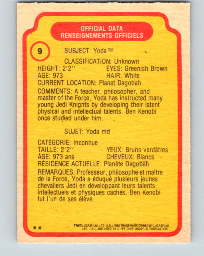 1980 OPC The Empire Strikes Back #9 Yoda V42764