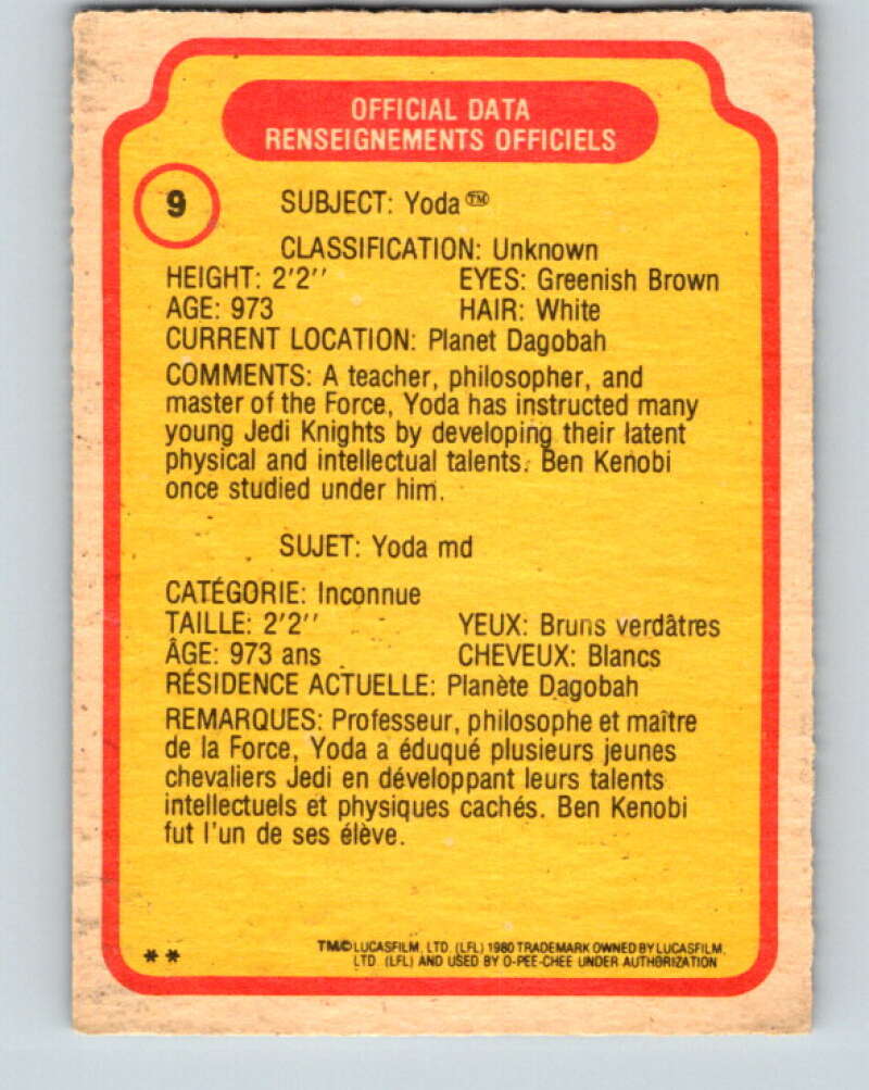 1980 OPC The Empire Strikes Back #9 Yoda V42766