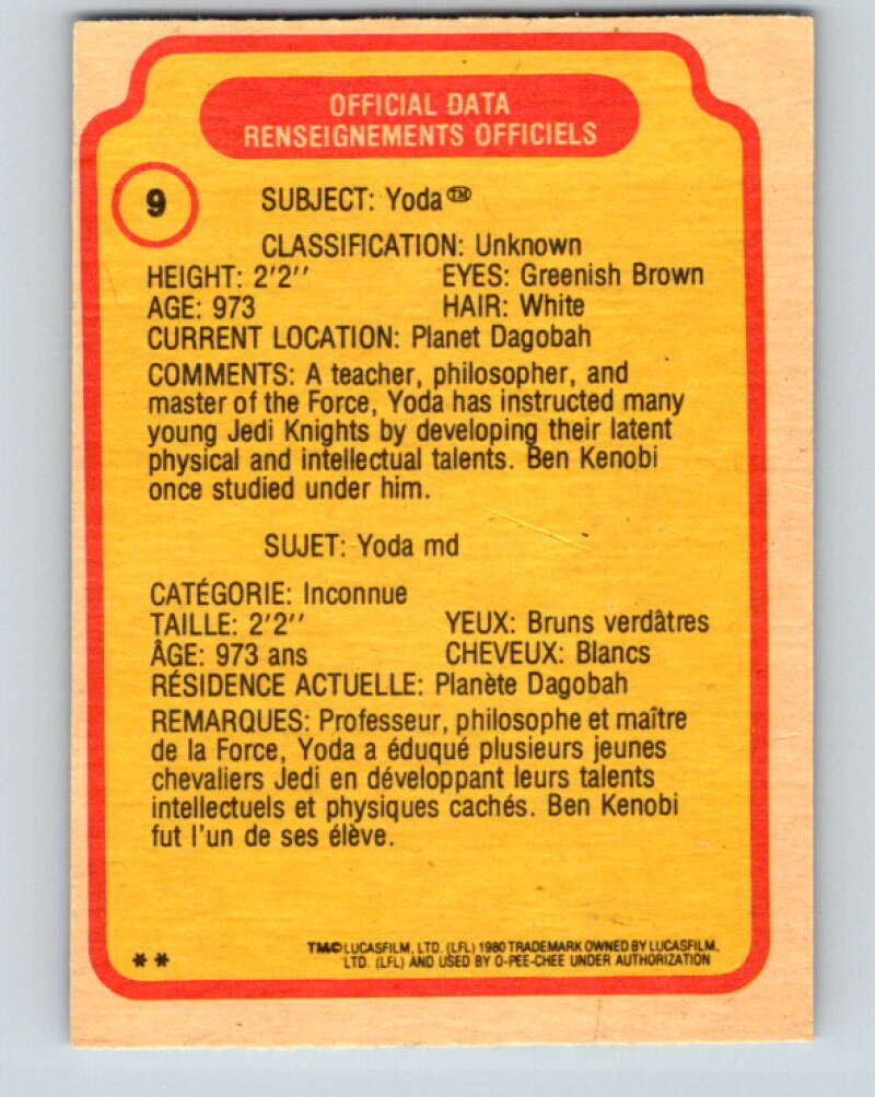 1980 OPC The Empire Strikes Back #9 Yoda   V42767