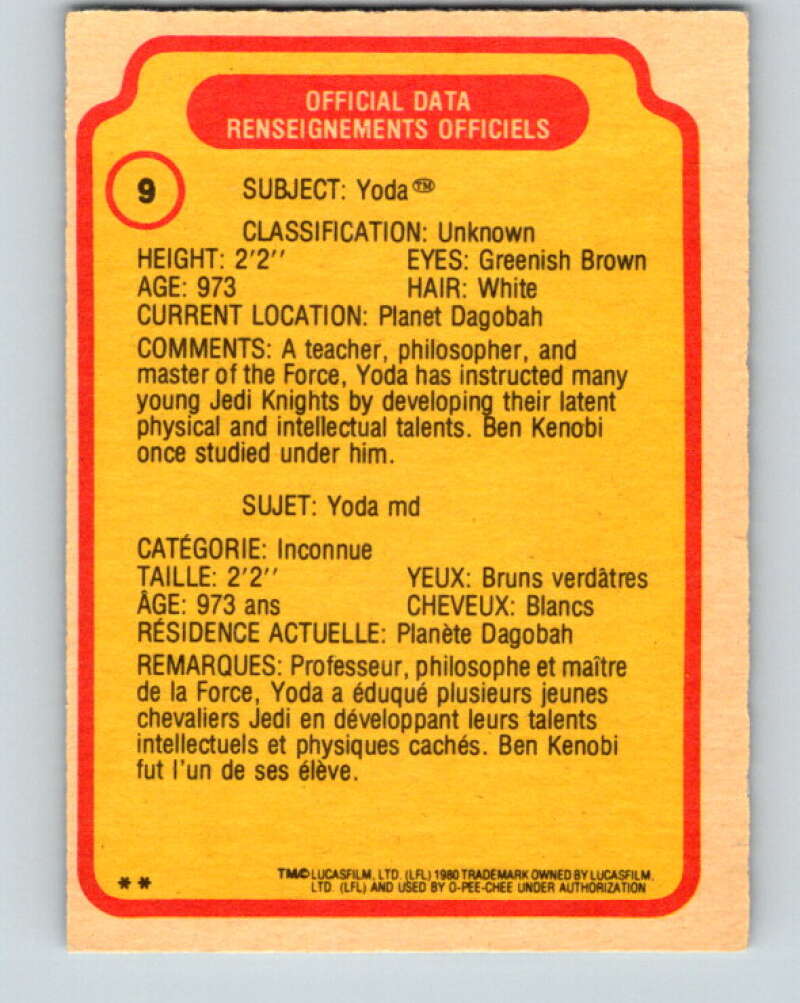 1980 OPC The Empire Strikes Back #9 Yoda V42768