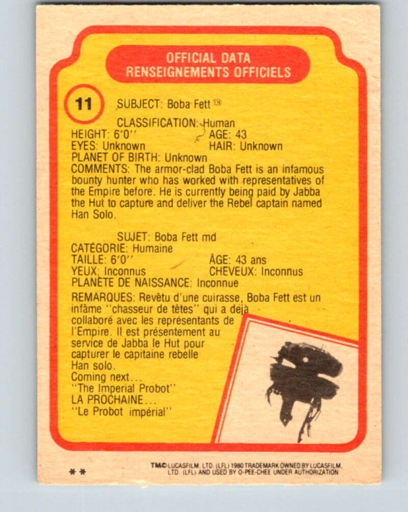 1980 OPC The Empire Strikes Back #11 Boba Fett V42773