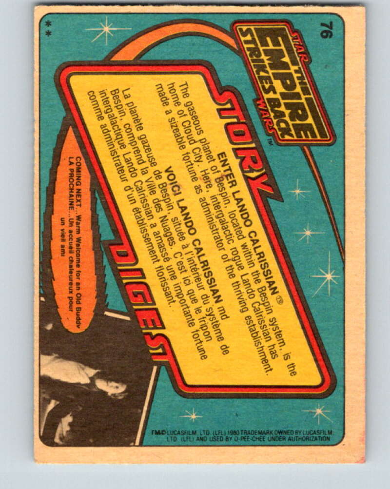 1980 OPC The Empire Strikes Back #76 Enter Lando Calrissian V42977