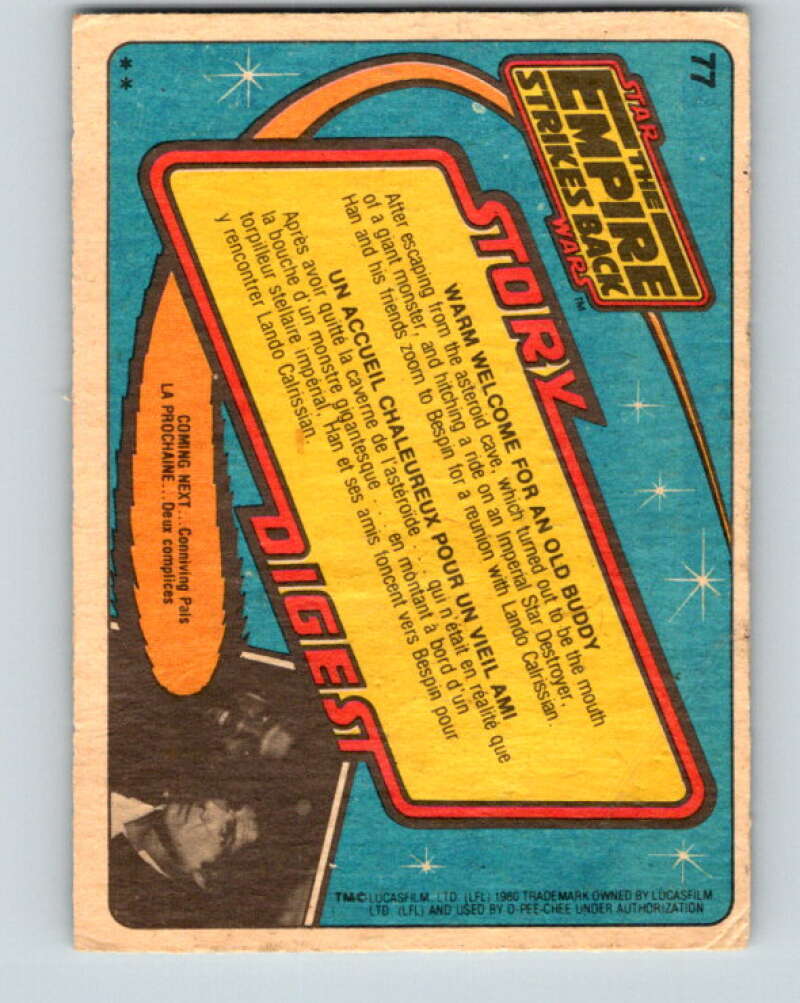 1980 OPC The Empire Strikes Back #77 Warm Welcome for an Old Buddy V42980