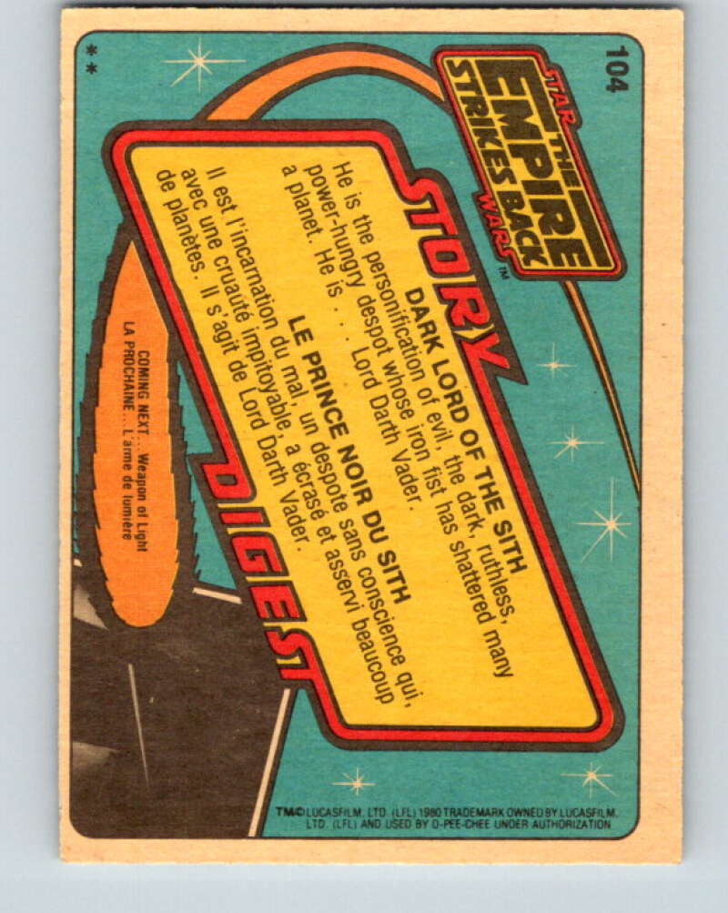 1980 OPC The Empire Strikes Back #104 Dark Lord of the Sith V43065