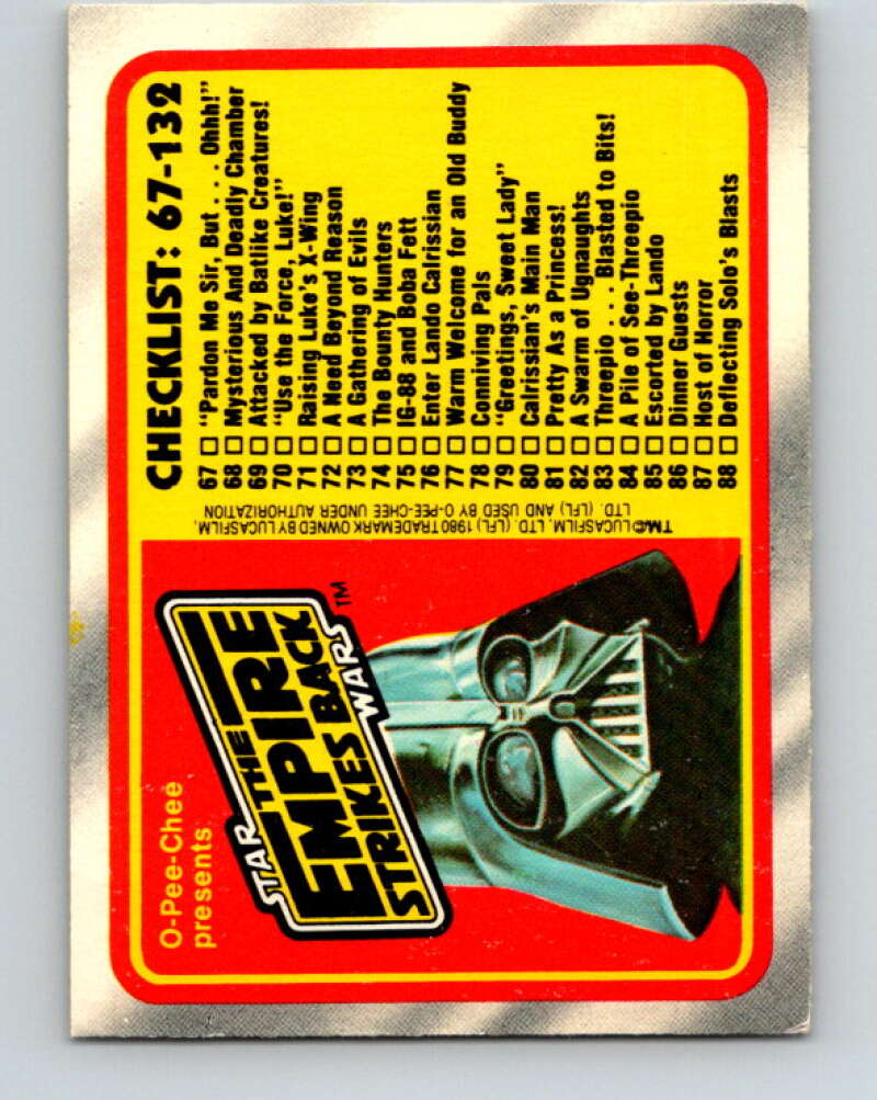 1980 OPC The Empire Strikes Back #132 Checklist 67-132 V43156