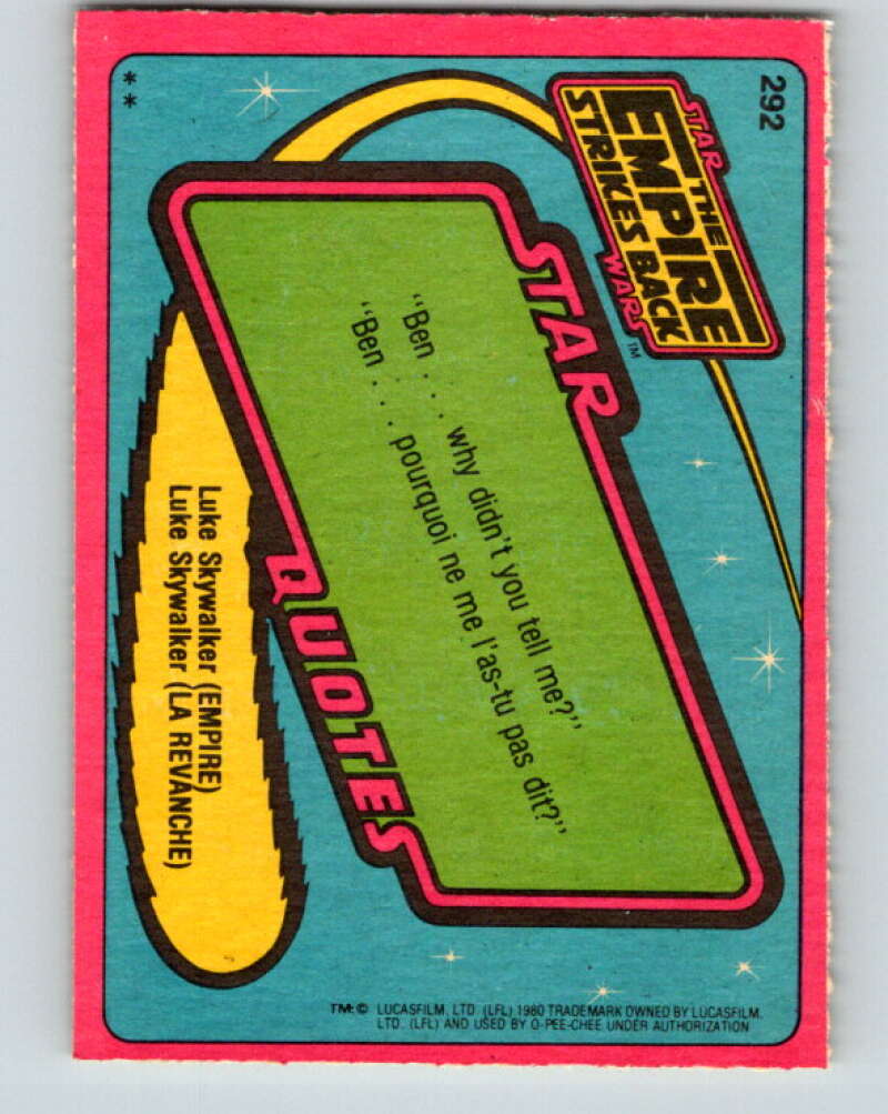 1980 OPC The Empire Strikes Back #292 Canyons of Death! V43202