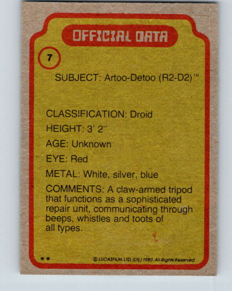 1980 Topps The Empire Strikes Back #7 Artoo-Detoo V43315