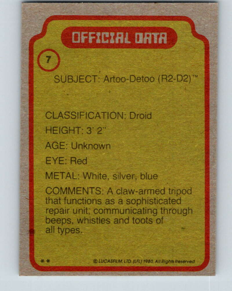 1980 Topps The Empire Strikes Back #7 Artoo-Detoo V43316