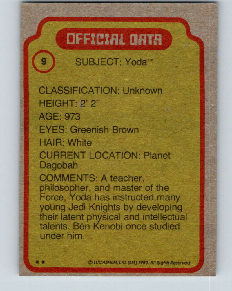 1980 Topps The Empire Strikes Back #9 Yoda V43319