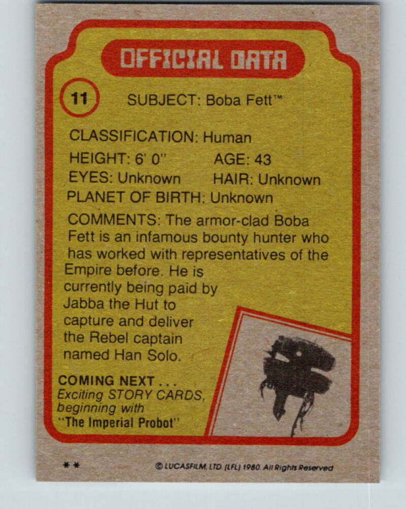 1980 Topps The Empire Strikes Back #11 Boba Fett V43322
