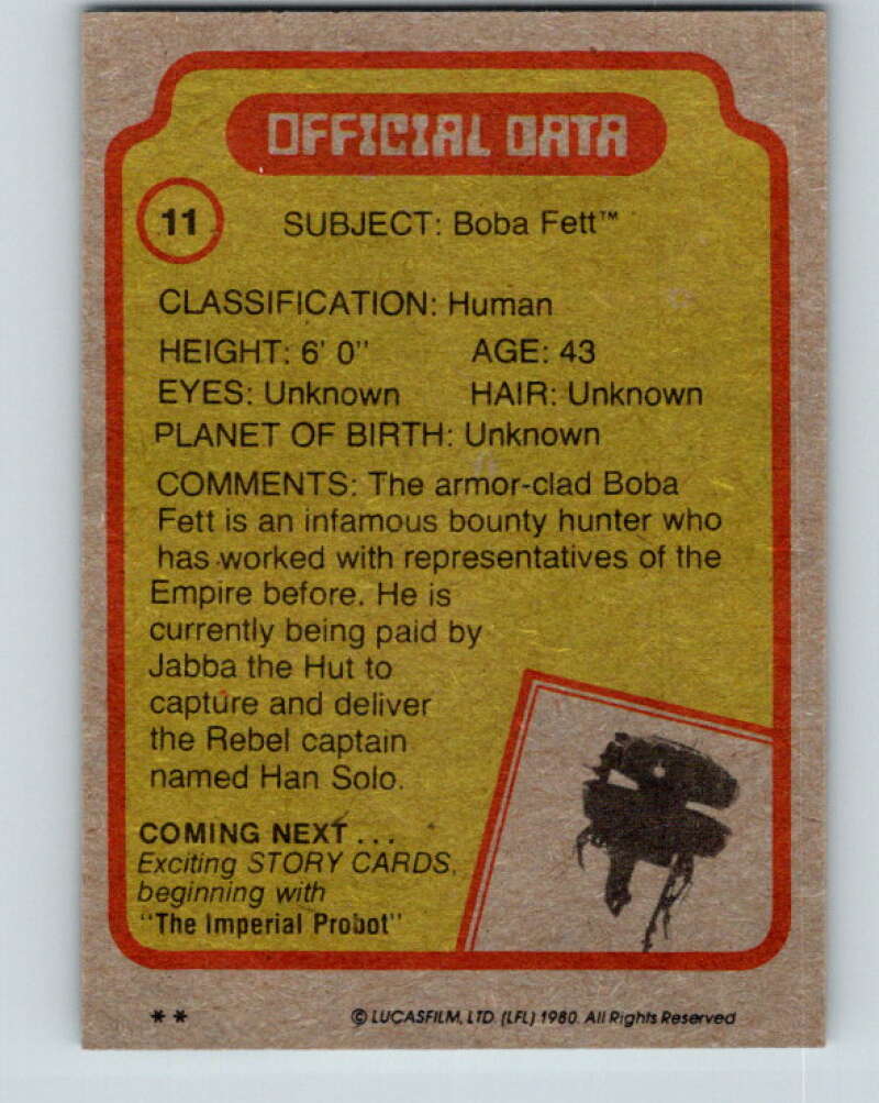 1980 Topps The Empire Strikes Back #11 Boba Fett V43323
