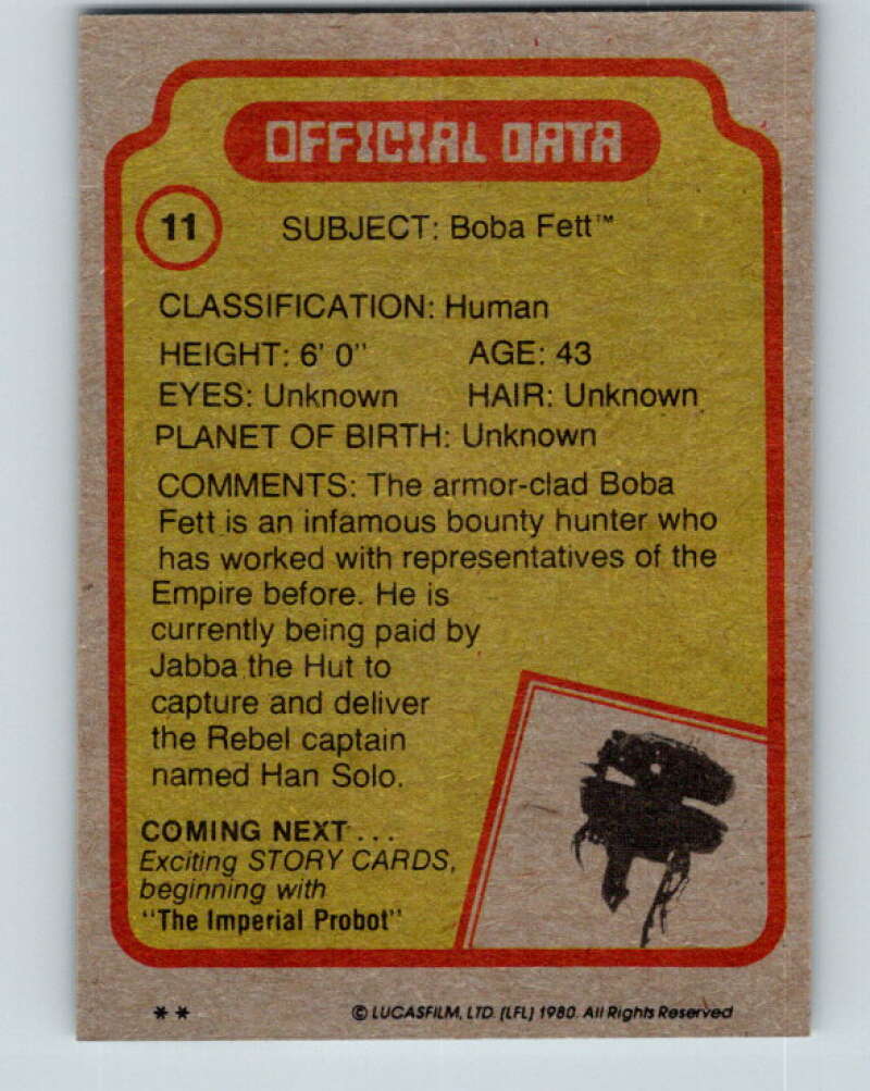 1980 Topps The Empire Strikes Back #11 Boba Fett V43324