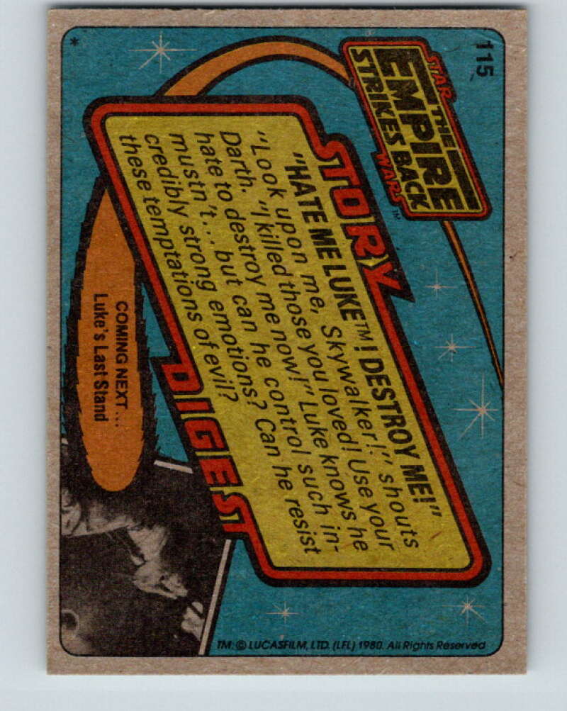 1980 Topps The Empire Strikes Back #115 Hate Me/Luke! Destroy Me! V43543