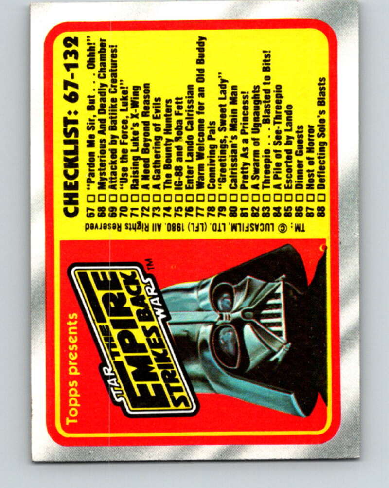 1980 Topps The Empire Strikes Back #132 Checklist 67-132 V43580