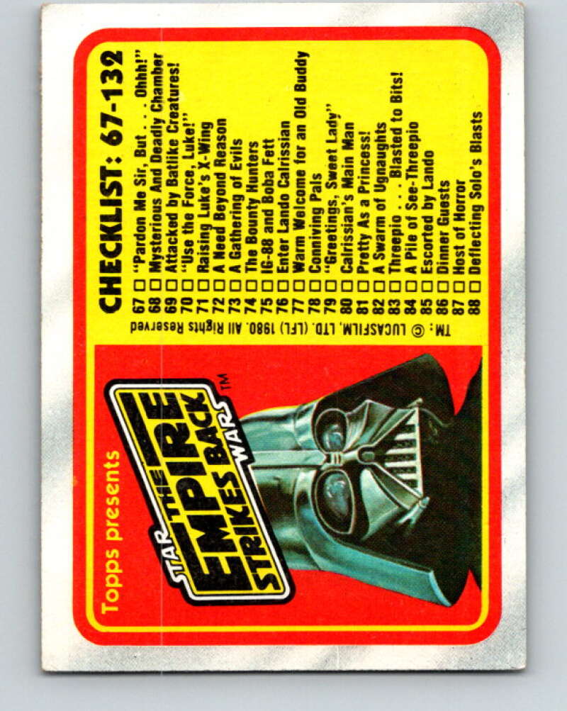 1980 Topps The Empire Strikes Back #132 Checklist 67-132 V43581
