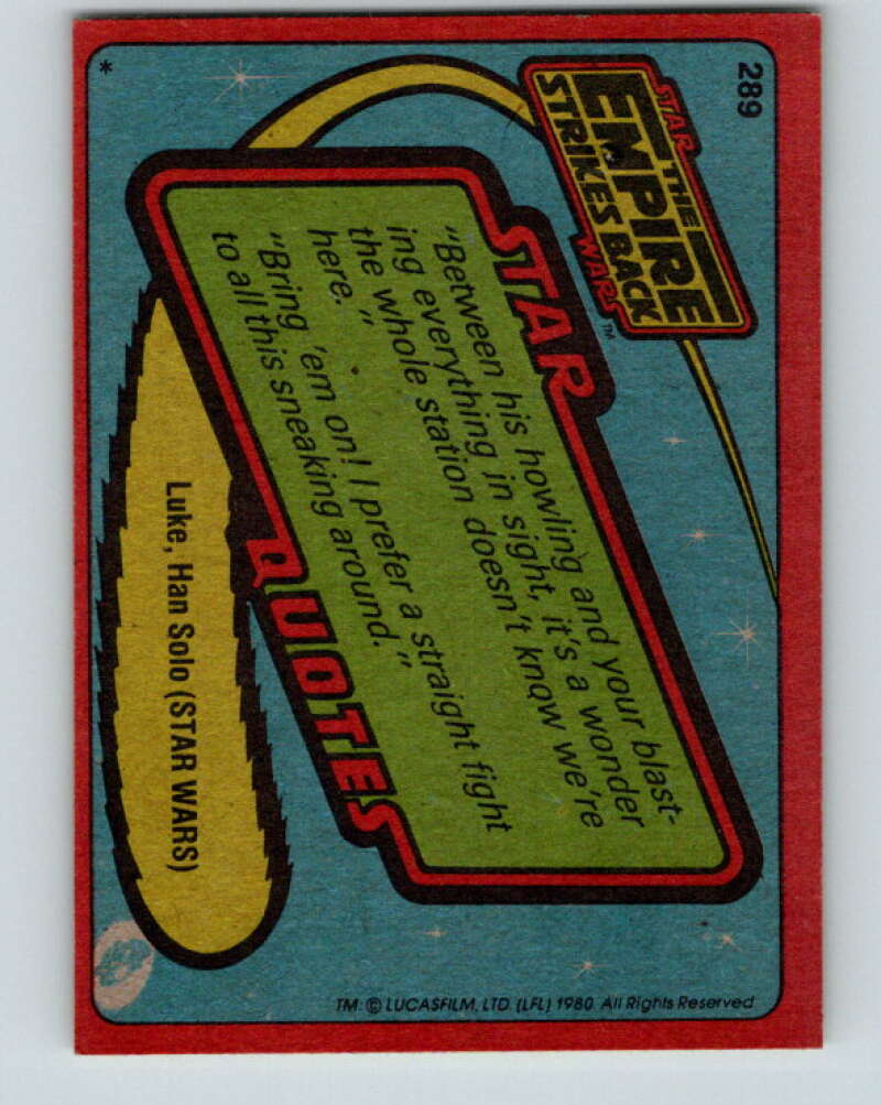 1980 Topps The Empire Strikes Back #289 Flight of the X-Wing V43725