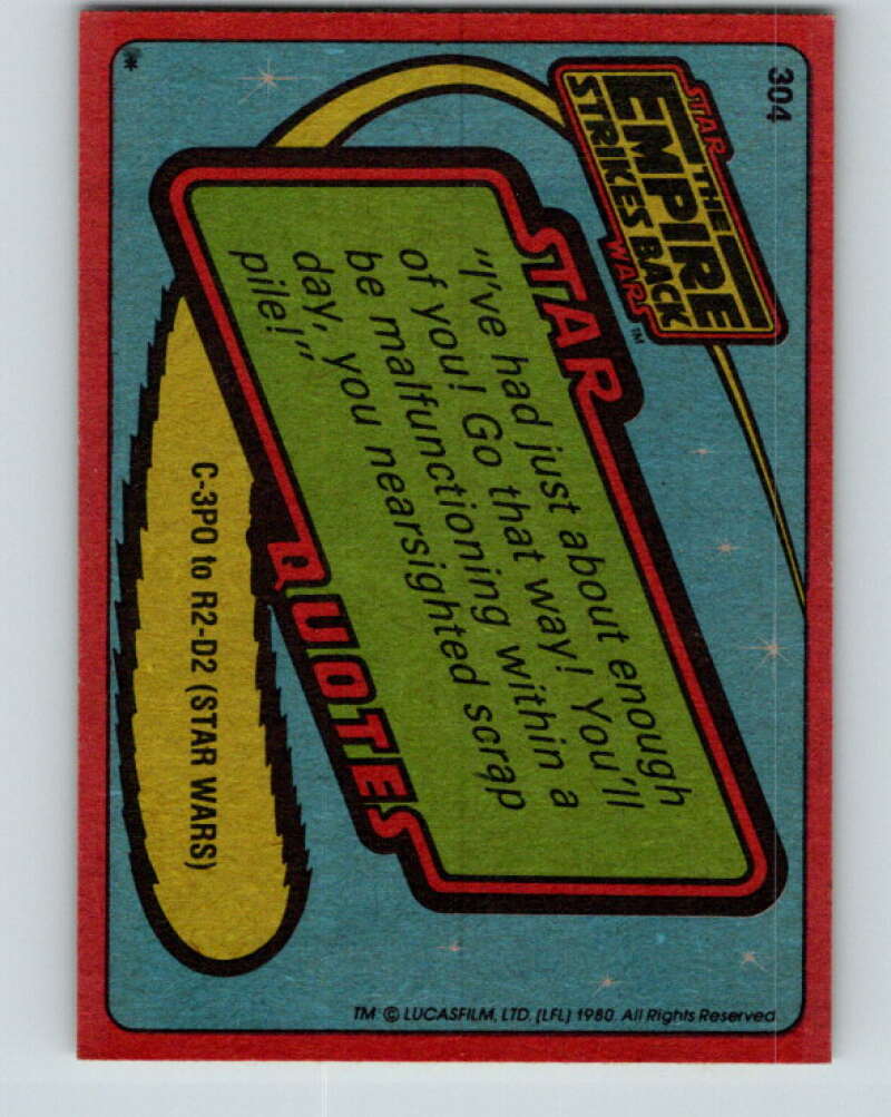 1980 Topps The Empire Strikes Back #304 Luke's Desperate Decision V43813