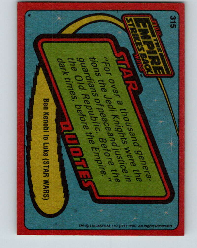 1980 Topps The Empire Strikes Back #315 Hero of the Rebellion V43873
