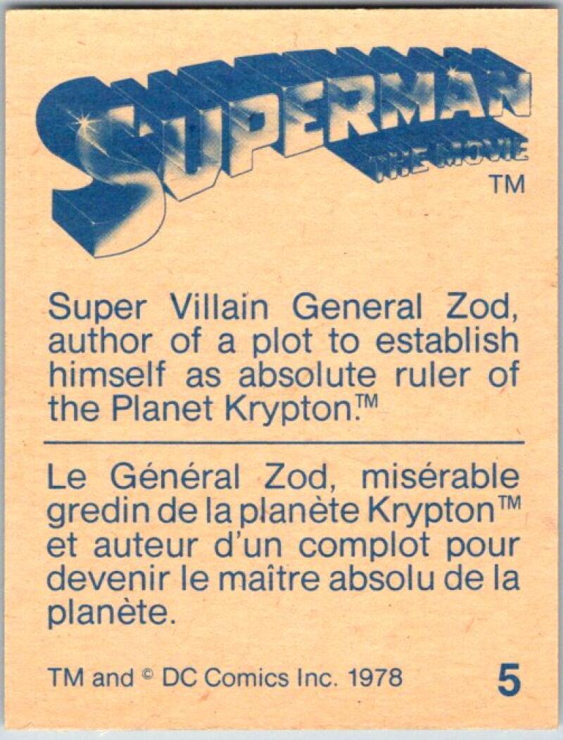 1978 Weston Bakery DC Comics Superman #5 Super Villain General Zod V44113