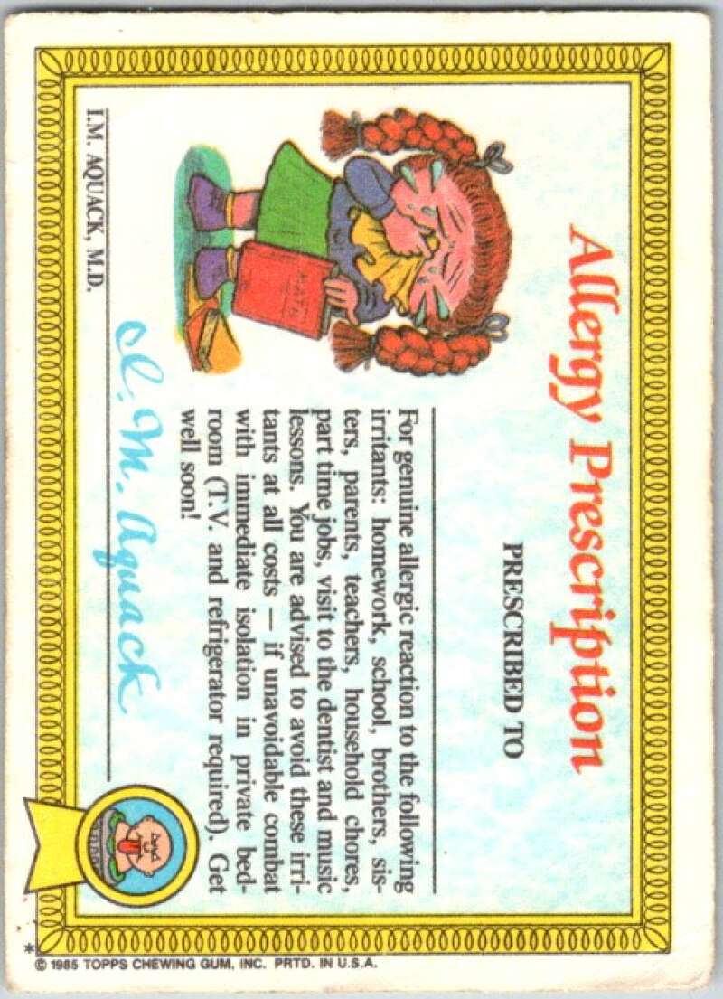 1985 Topps Garbage Pail Kids Series 1 #3a Up Chuck V44274