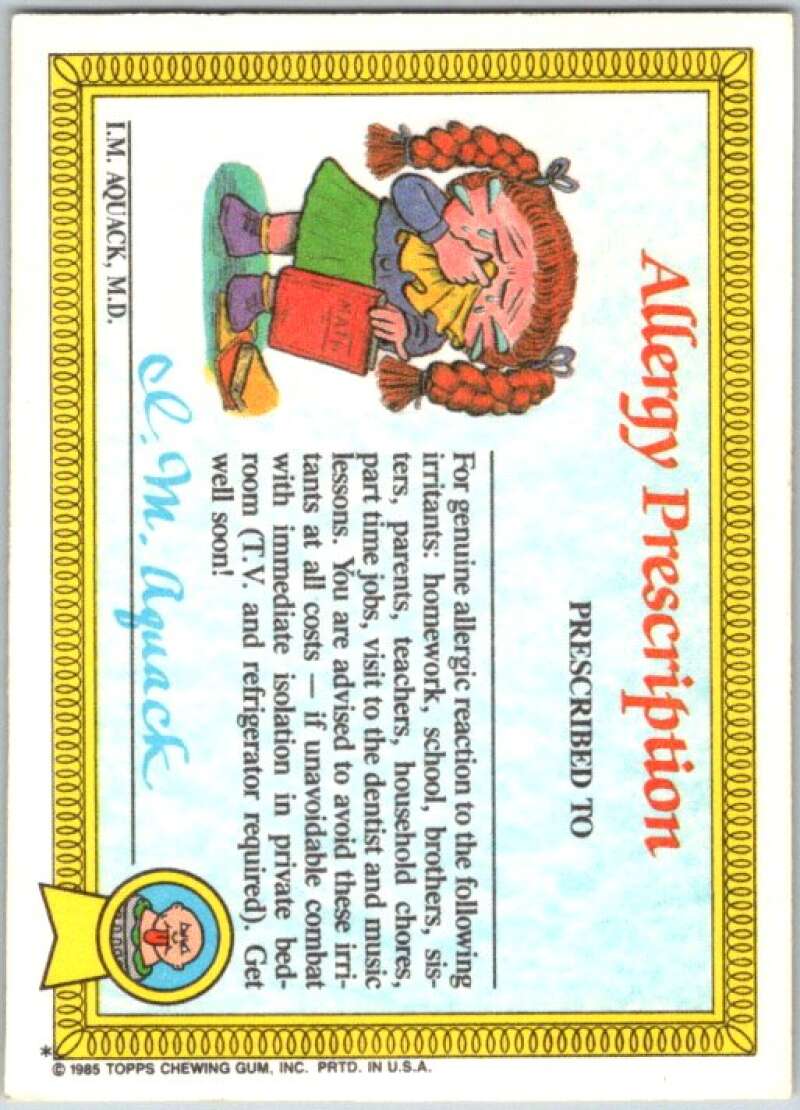 1985 Topps Garbage Pail Kids Series 1 #3a Up Chuck V44276